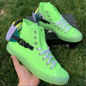 Converse CTAS HI Buckle Up Shoes in Neon Ghost Green New With Box Mens
